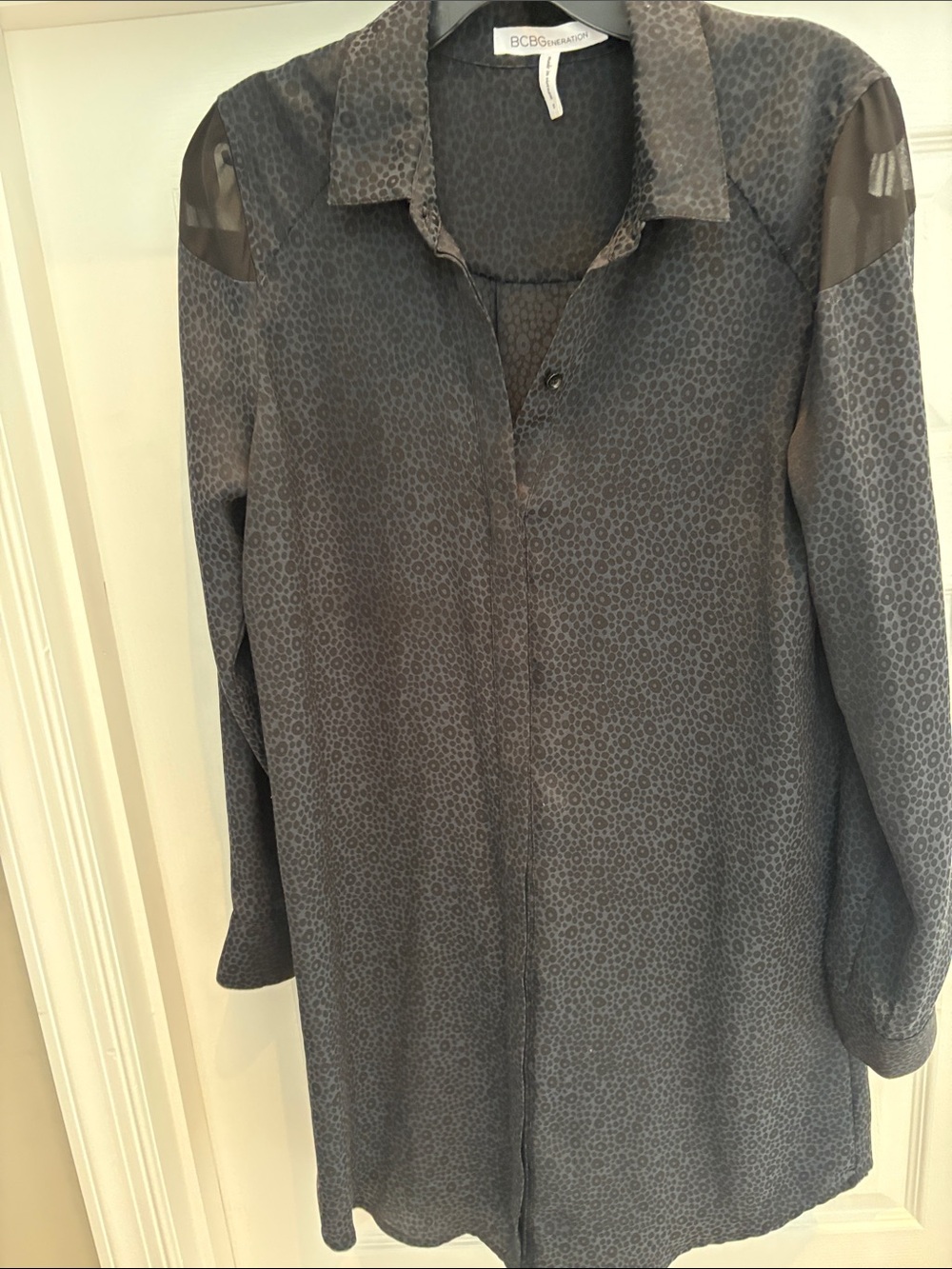 BCBGeneration Charcoal Dotted Long-Sleeve Shirt Dress
